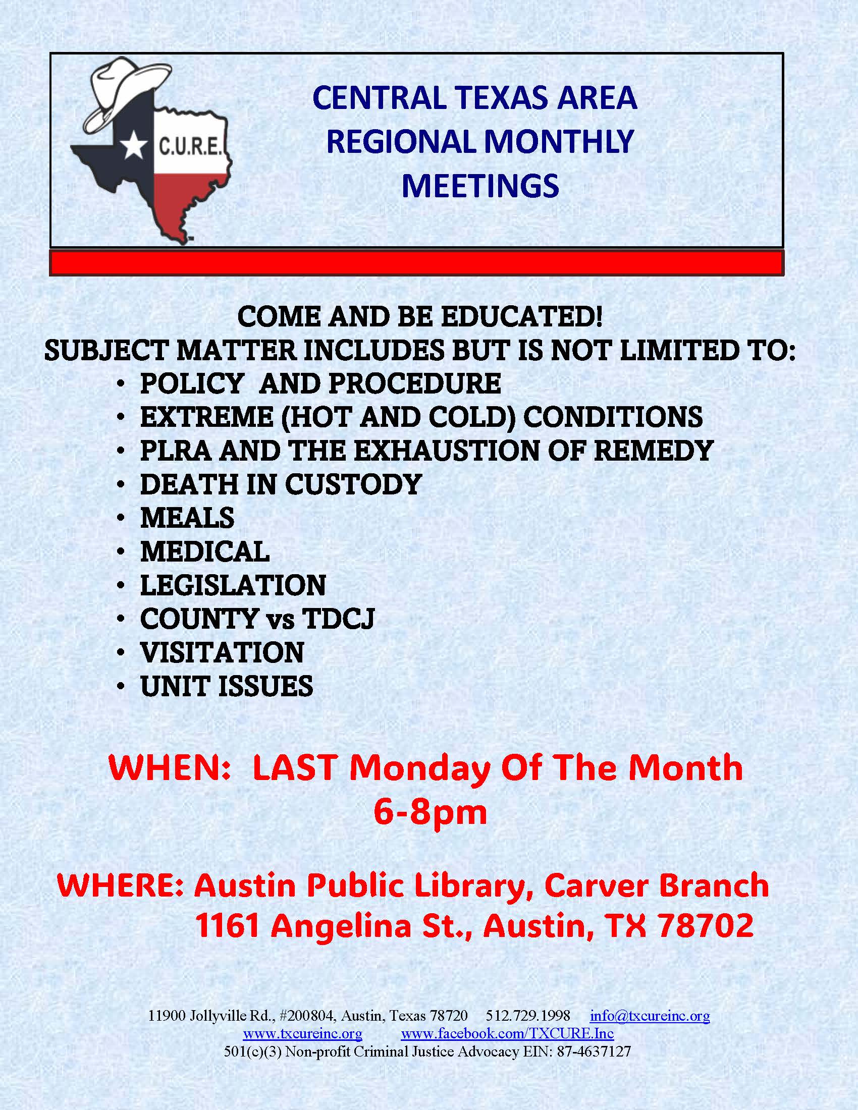 CENTRAL TEXAS AREA MONTHLY MEETINGS FLYER 3-31-26