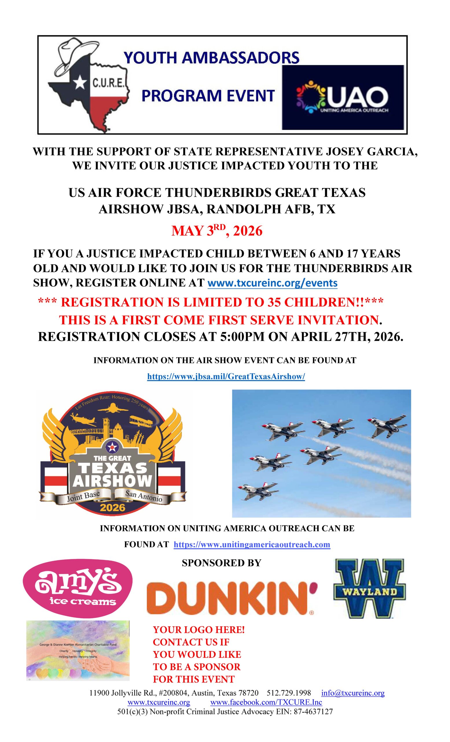 YOUTH AMBASSADORS AIR FORCE THUNDERBIRDS AIRSHOW JBSA UPDATED 3-23-26