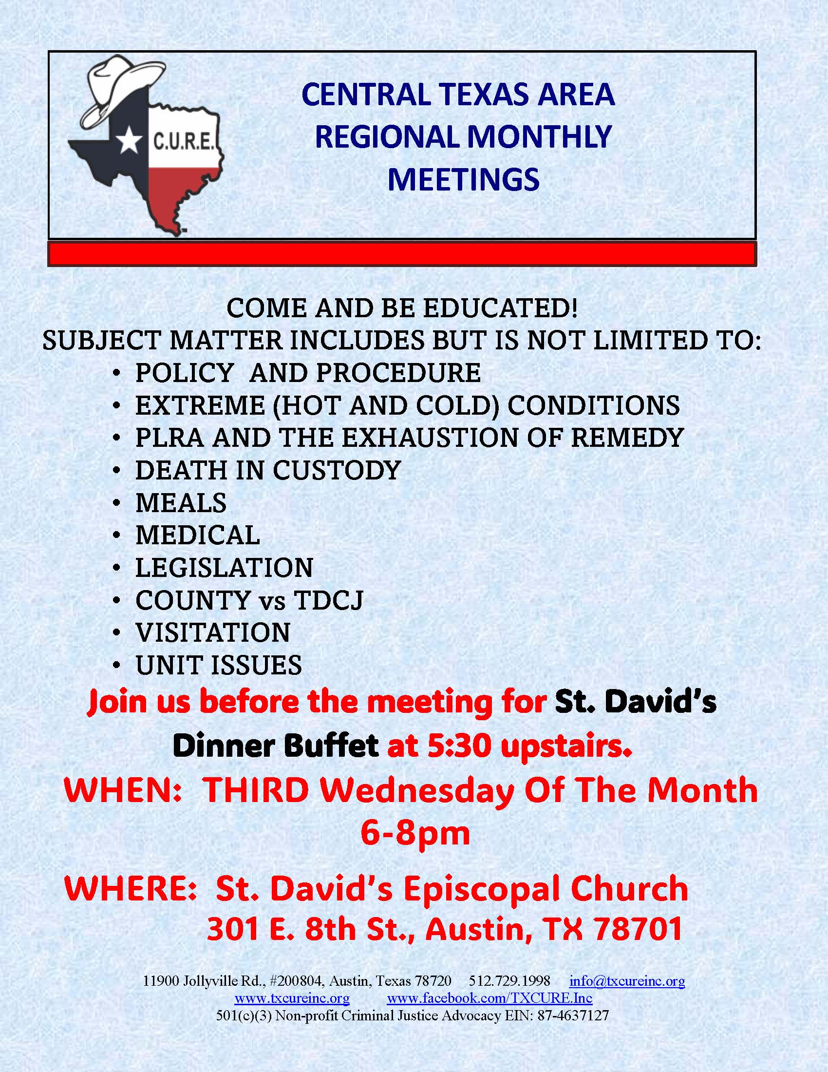CENTRAL TEXAS AREA MONTHLY MEETINGS FLYER 8-5-26